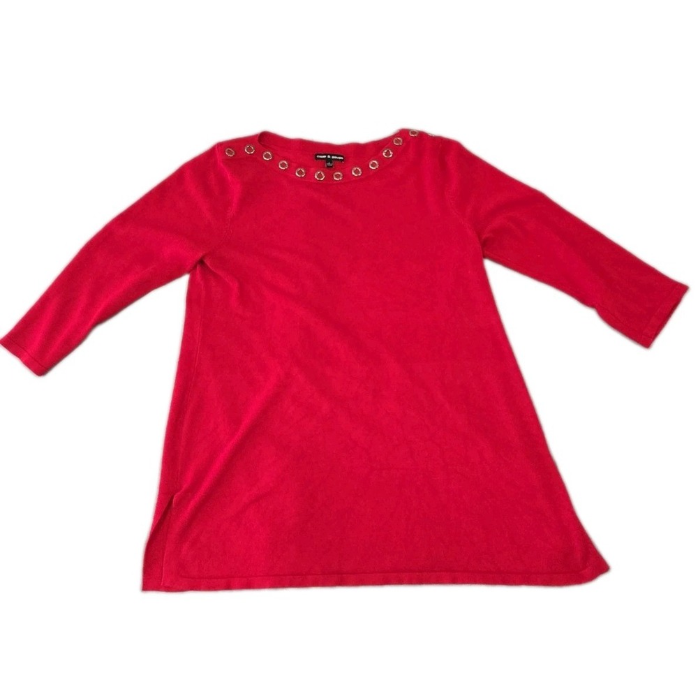 Cable & Gauge Sweater Womens Large L Red Knit Grommet Eyelet Embellished Top